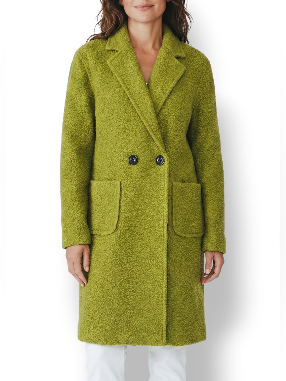 4/$20 Italian Made Lime Green Bouclé Teddy Coat Double Breasted Long Coat
